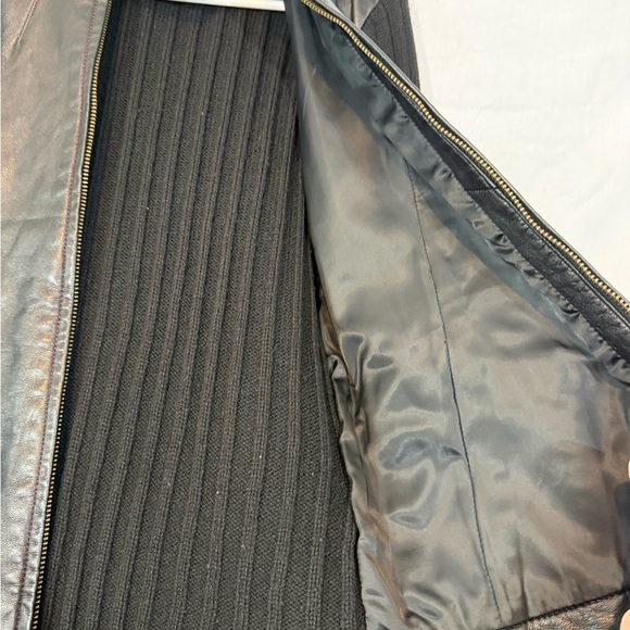 Twiggy Black Genuine Leather Jacket with Knit Sleeves - Picture 8 of 9